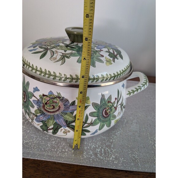 Portmeirion Botanic Garden VTG Blue Passion Flower Lg Metal Enamel Casserole Pot - Picture 13 of 16